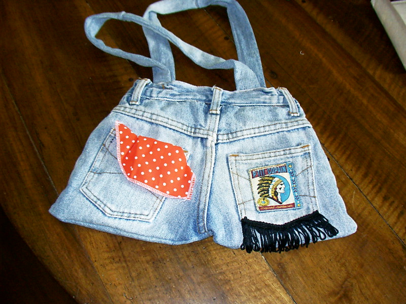 rear of bag made from childs jeans